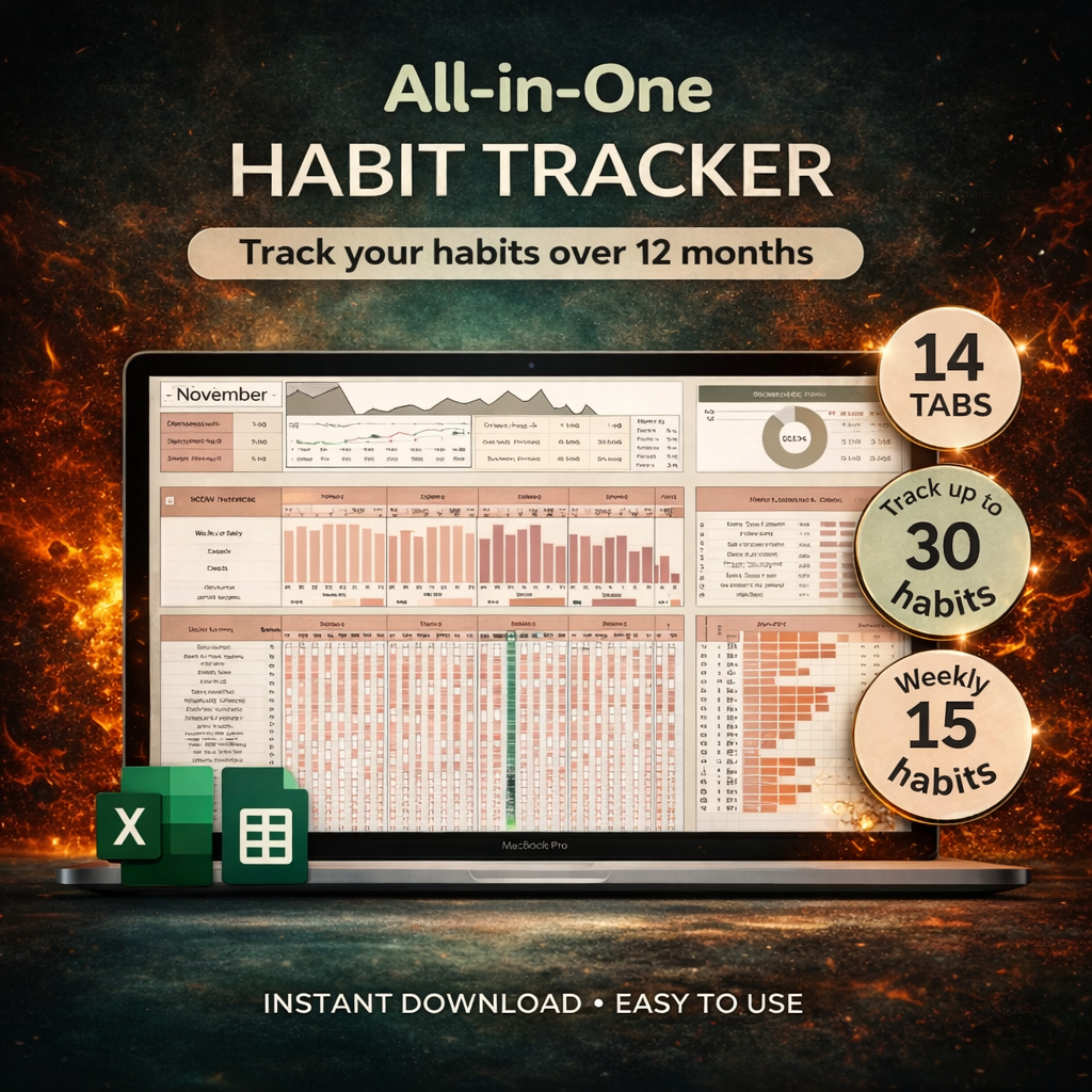 Habit Tracker Spreadsheet Dark Mode Google Sheets Excel Daily Habit Planner Weekly Goal Planner Digital Routine Dashboard Habit To Do List